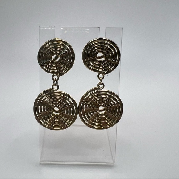 Gold Toned Hammered Spiral Earrings - Unmarked - Picture 5 of 5